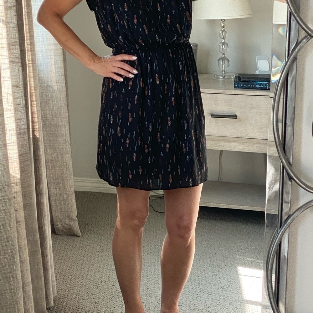 DR2 Black Mini Dress with Subtle Multicolor Print